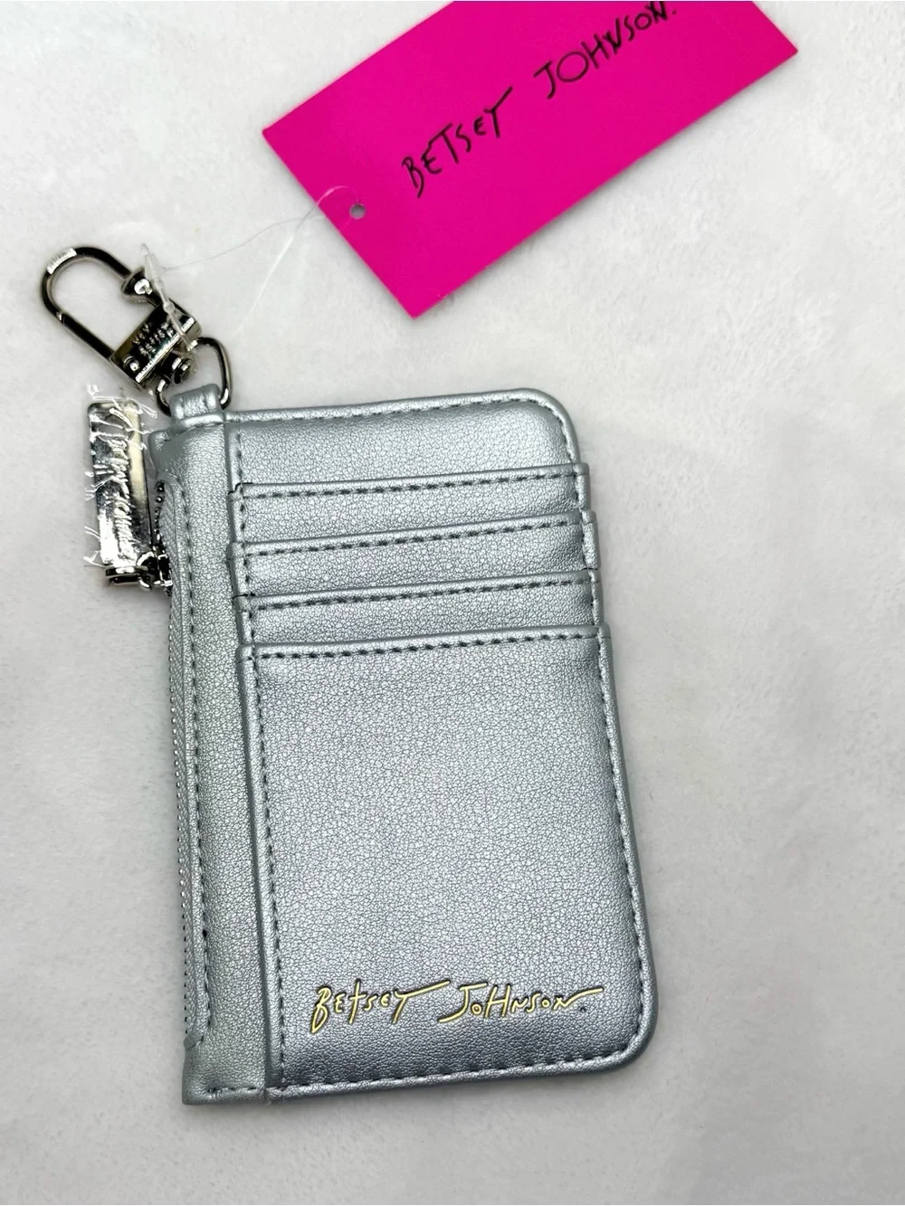 NWT Betsey Johnson Bank of Betsey Silver Diamond Card Wallet